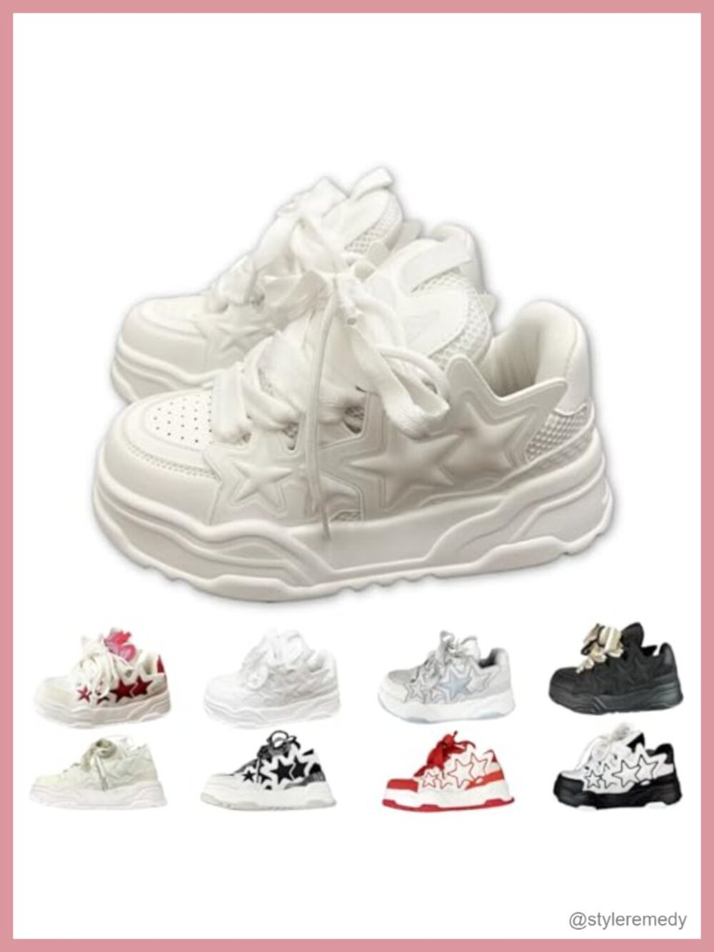 Chunky Star Decor Sneakers, Platform Dad Shoes, Lace-Up Mesh Upper, Thick Sole